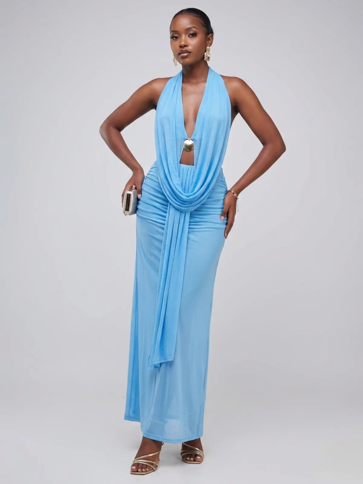 Draped Halter Maxi Dress